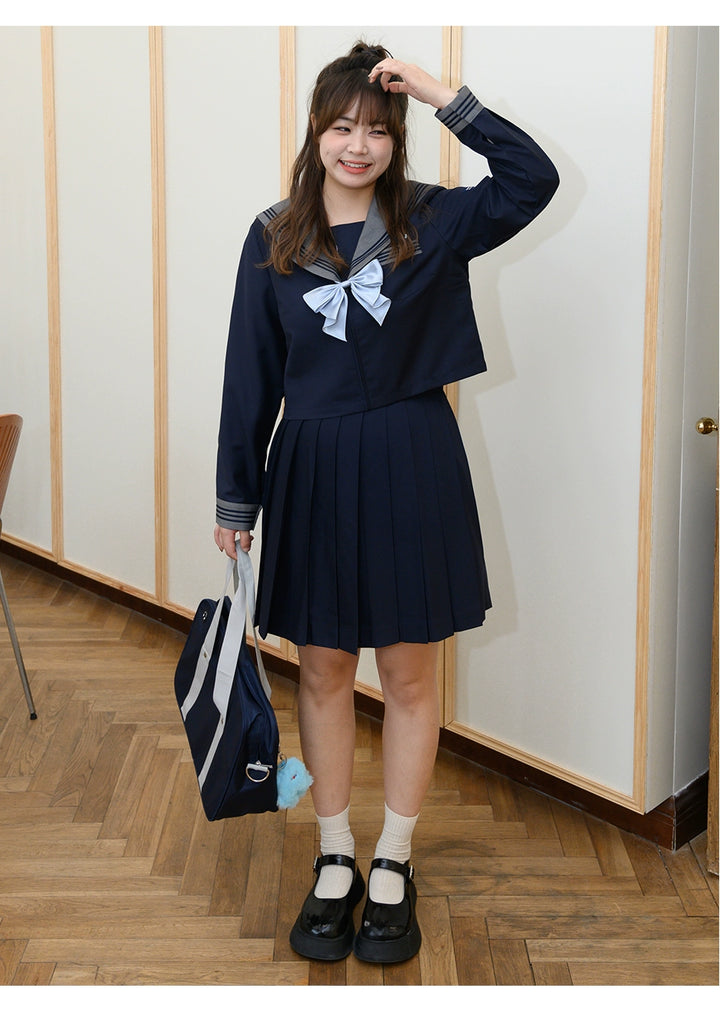 Plus Size Sailor Uniform Dark Blue Shirt Skirt 29780:359788 29780:359788