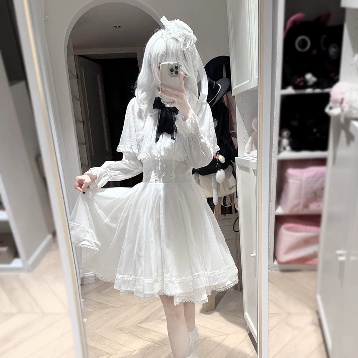 Jirai Kei Winter Cape, Lace Blouse, High-Waist Skirt (2XL 3XL 4XL L M S XL) 44199:808459