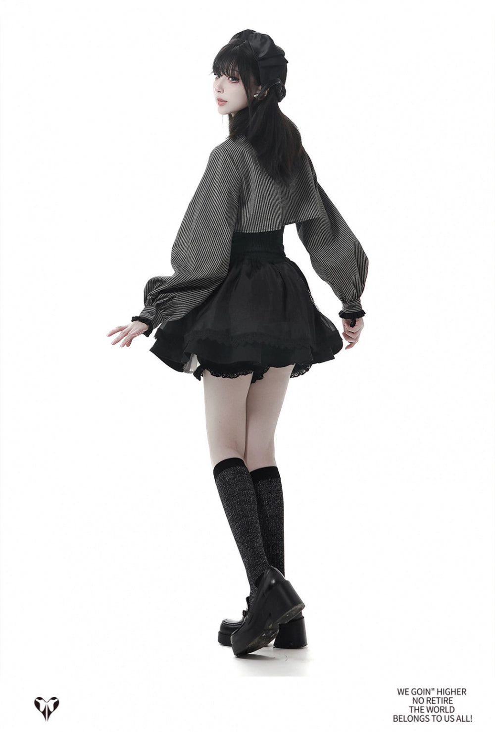 Gothic Striped Blouse and Black Skirt Set 44172:800232