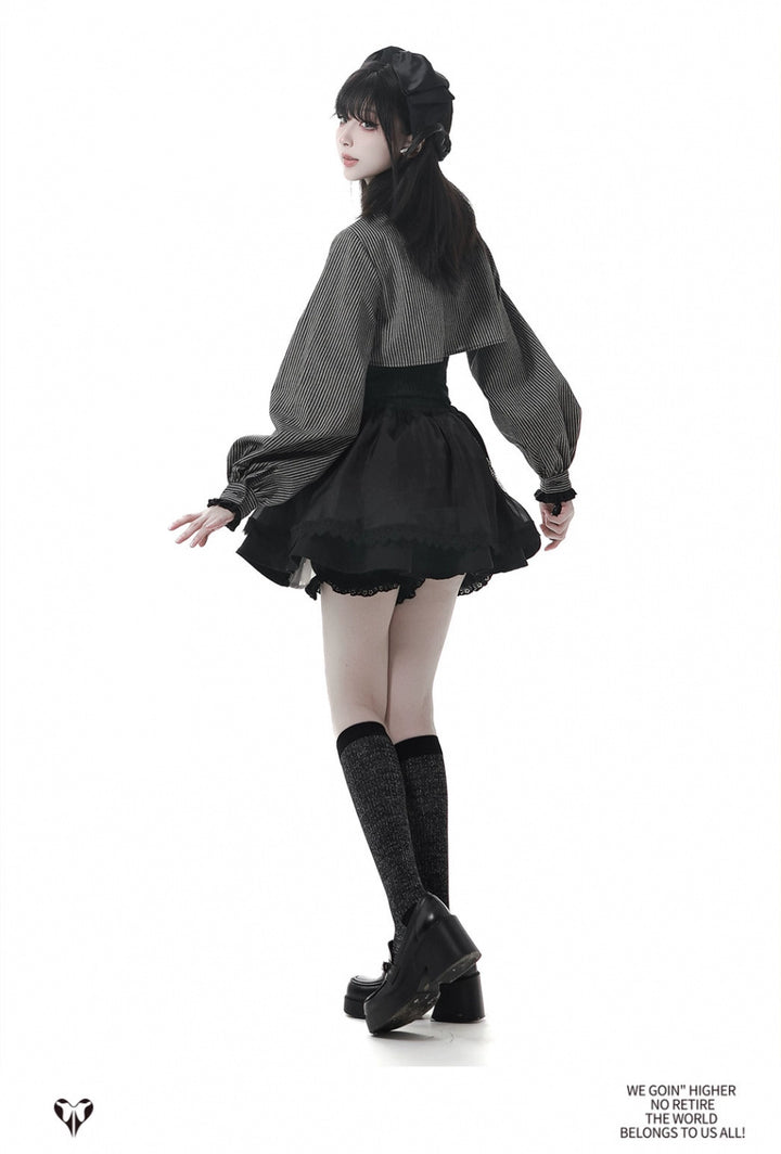 Gothic Striped Blouse and Black Skirt Set 44172:800232