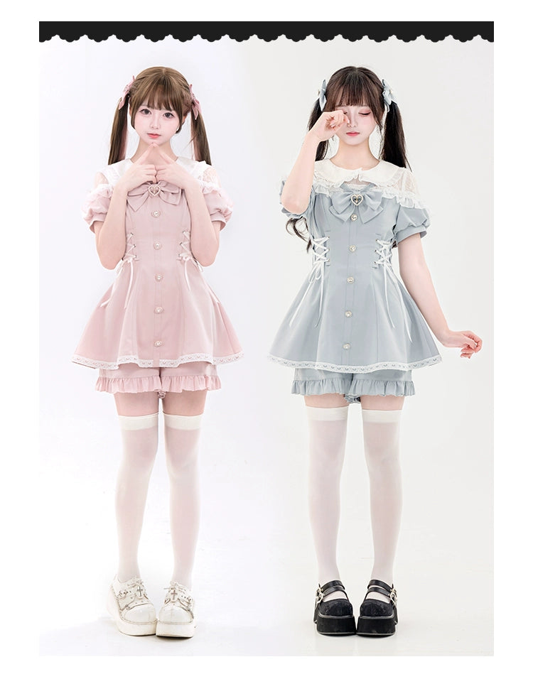 Jirai Kei Dress And Shorts Lace-up Short Sleeve Outfit 37750:565400 37750:565400