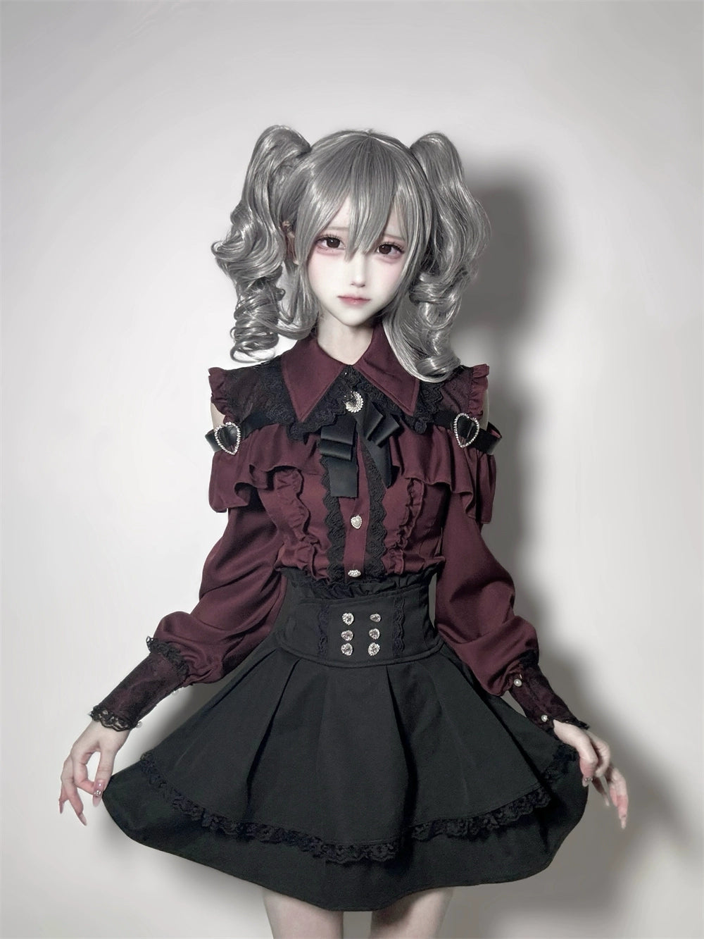 Lace-trimmed Jirai Kei Blouse, Multiple Colors 43878:788231