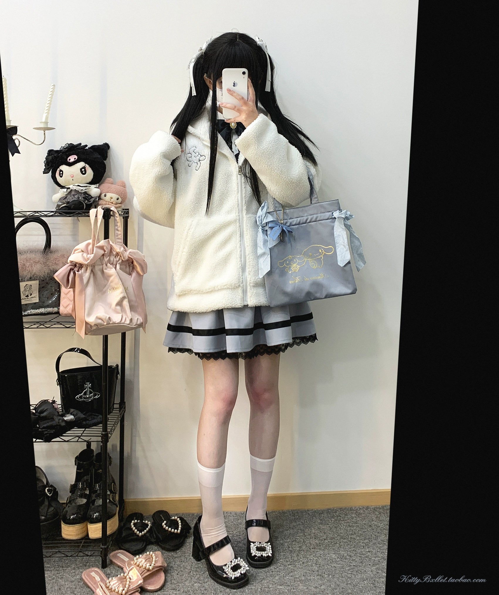 Jirai Kei Skirt High Waist Lace Up Skirt With Bow Tie 31860:396710