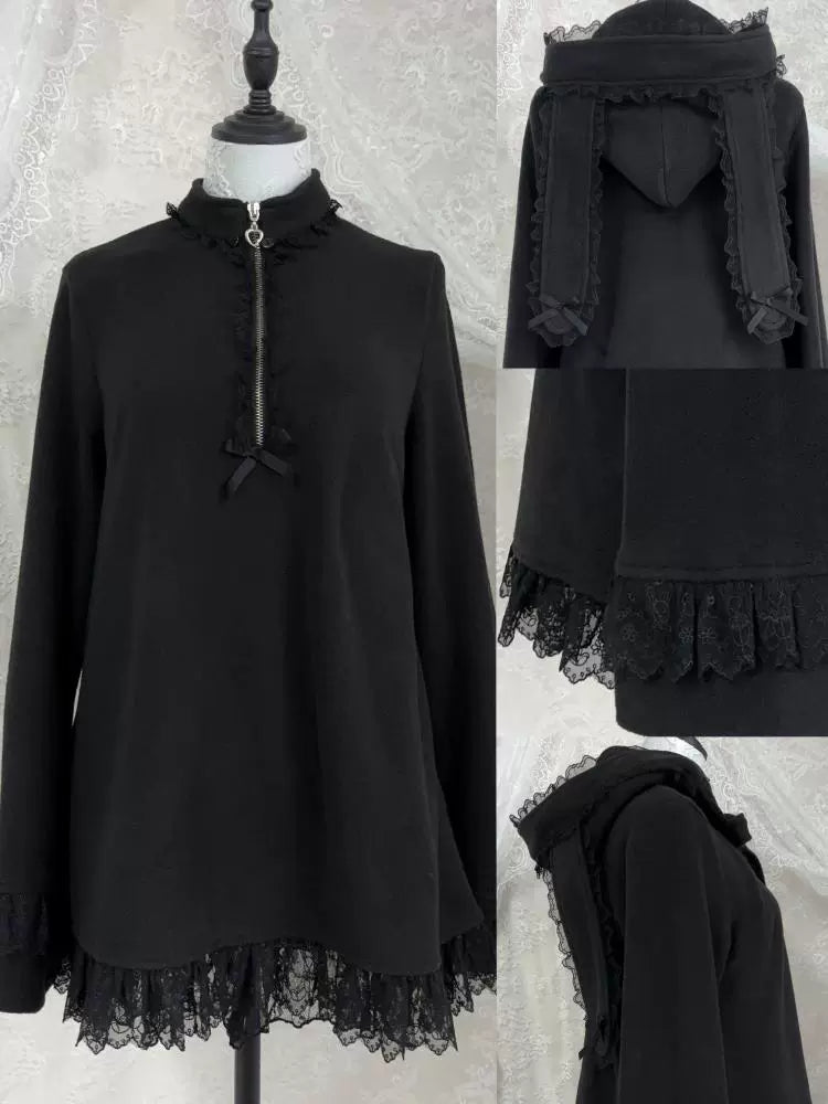 Sub Culture Loose Sweatshirt, Detachable Bunny-Ear Hood (L M S XL) 44368:805912