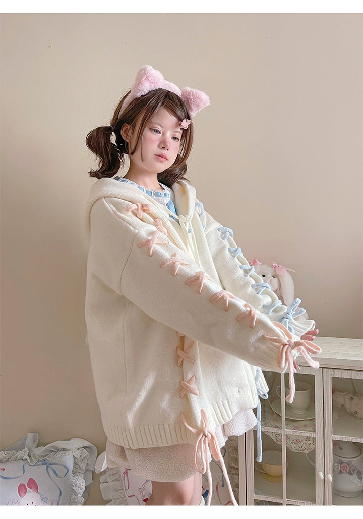 Kawaii White Pink Blue Cardigan Bunny Ears Sweater Coat 22658:345234 22658:345234