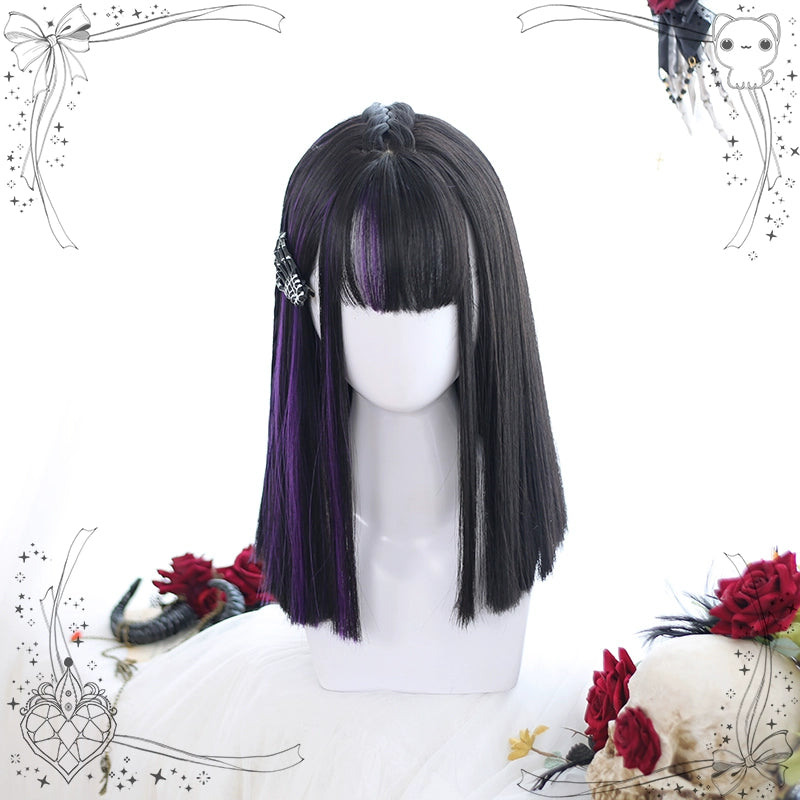 Lolita Wig Black Purple Partial Highlight Straight Wig 35948:513480 35948:513480