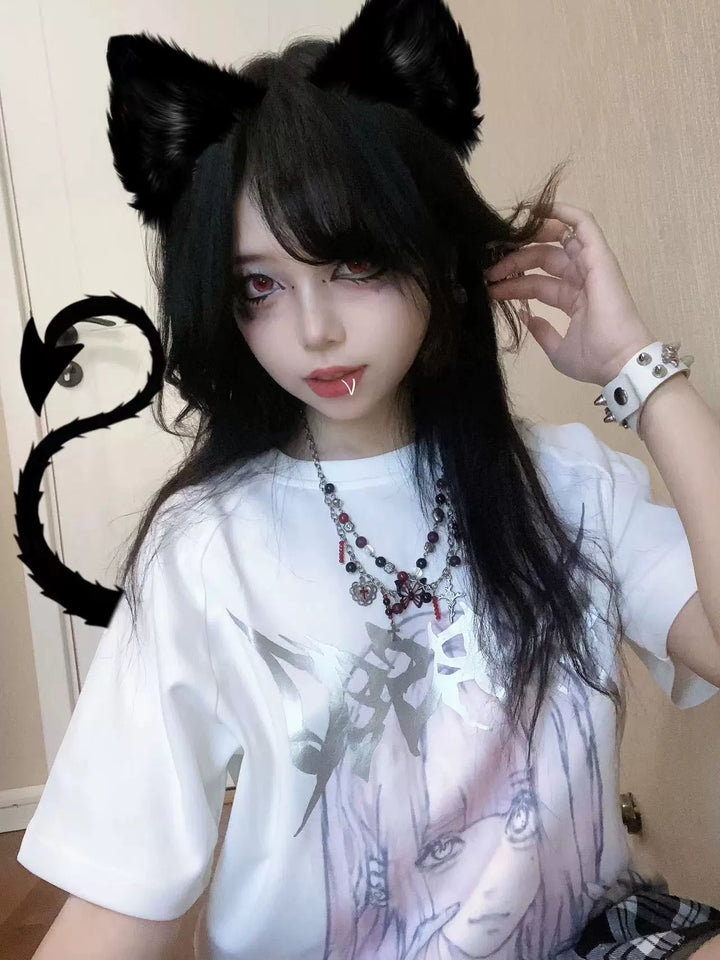 Jirai Kei Short Sleeve T-shirt Anime Print Top 37576:575336