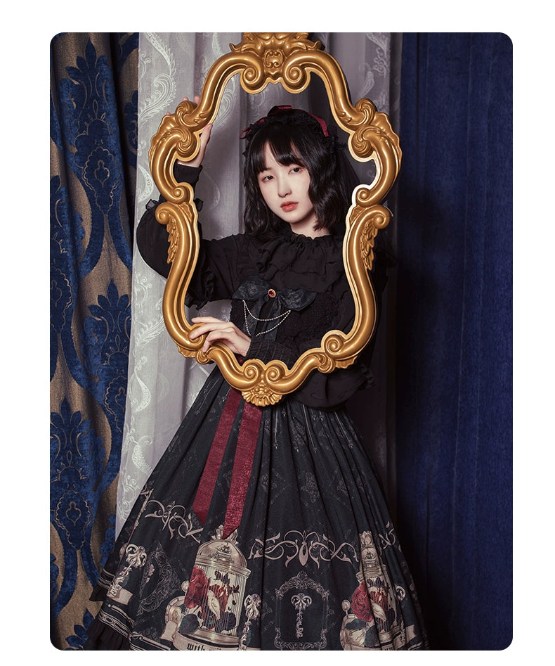 Gothic Lolita Dress With Birdcage Print Black Lolita Dress 35534:495478 35534:495478