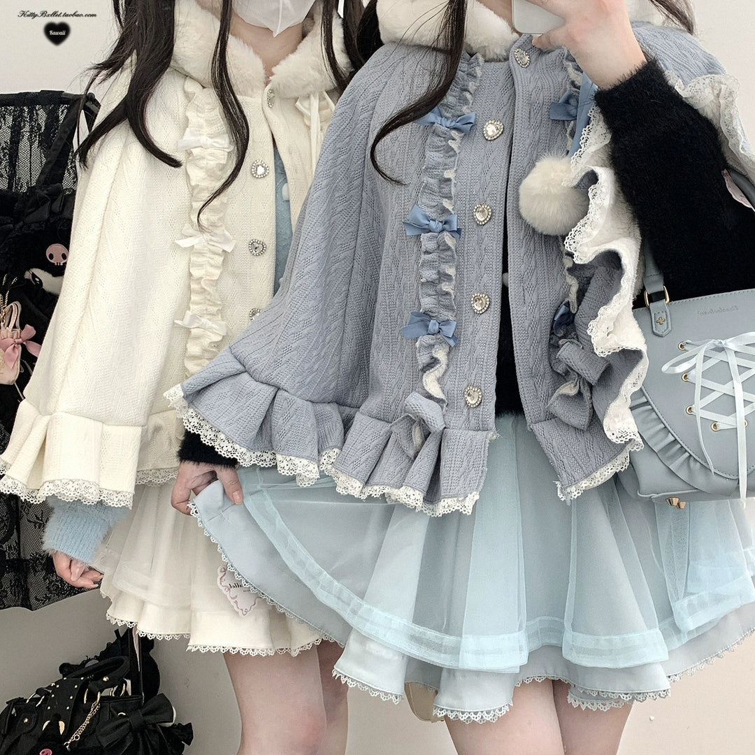 Jirai Kei Winter Coat Fleeced Cape Hooded Coat 40418:667222