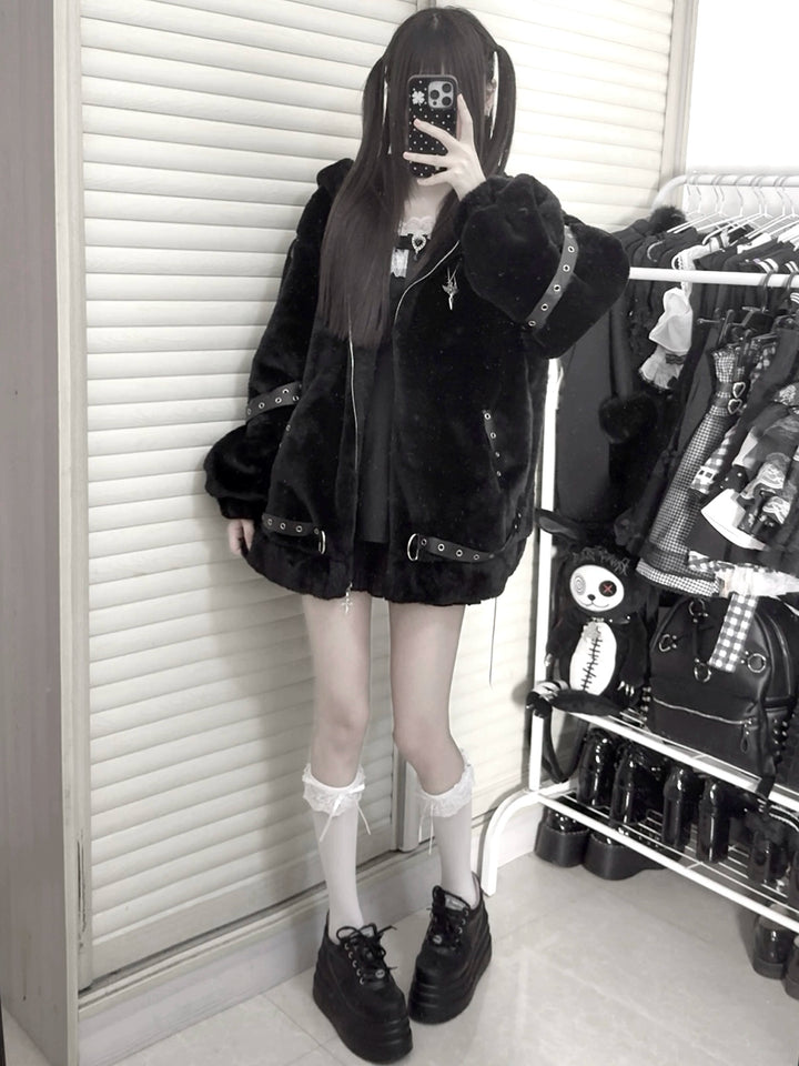 Subculture Oversized Plush Coat, Cat Ear Hood 43938:791931
