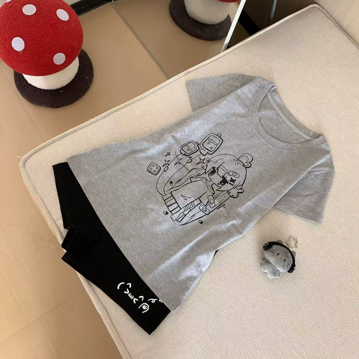 Yami Kawaii Gray T-Shirt With Anime Sick Girl Print 42898:757208