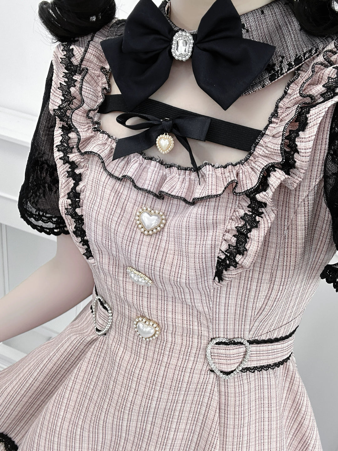 Jirai Kei Lace Sleeve Dress Set, Detachable Faux Collar 45261:842961