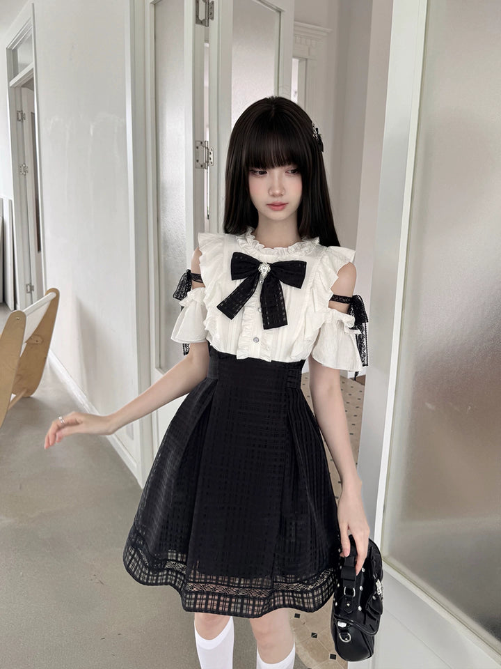 Seiso Kei Open Shoulder Dress, Black Lace Straps 45799:863046