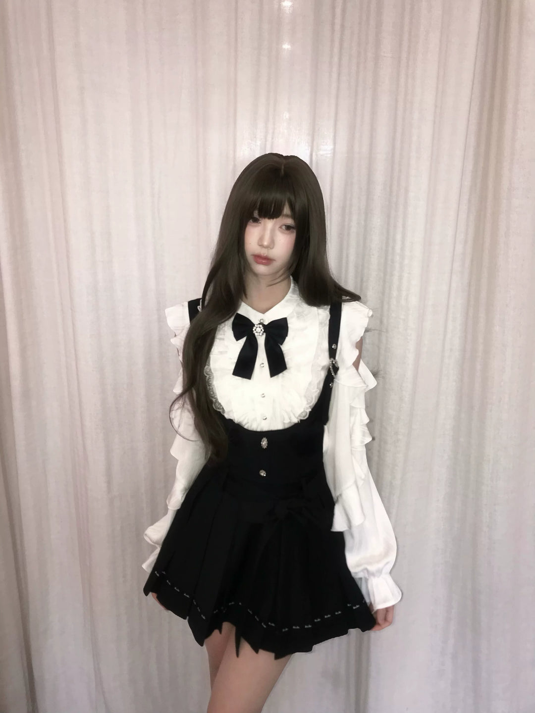 Jirai Kei Suspender Skirt, Open-Shoulder Shirt 45100:835035