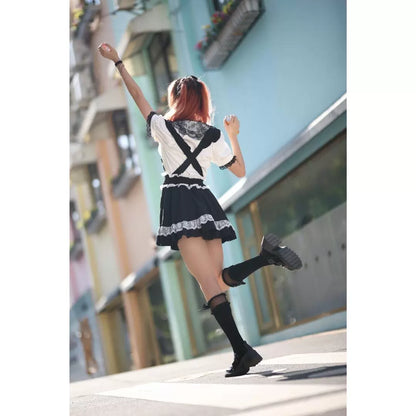 Jirai Kei Skirt Black Lace Suspender Skirt Cat Ear Skirt 37692:568752