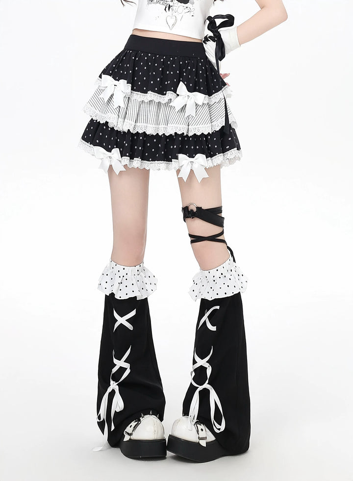 Polka Dot Subculture Skirt, Ruffled Leg Warmers (L M S) 45529:852111