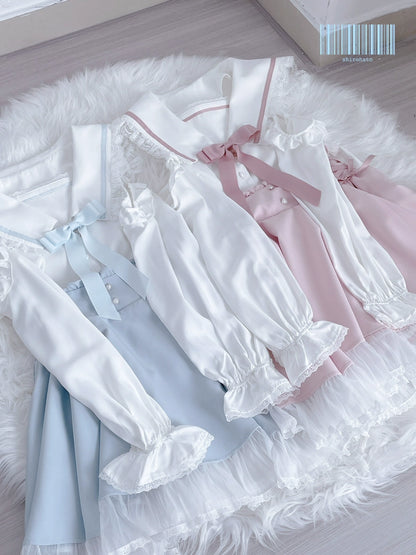 Jirai Kei Skirt Sweet Pink Blue Skirt With Flounce Hem 35800:504092