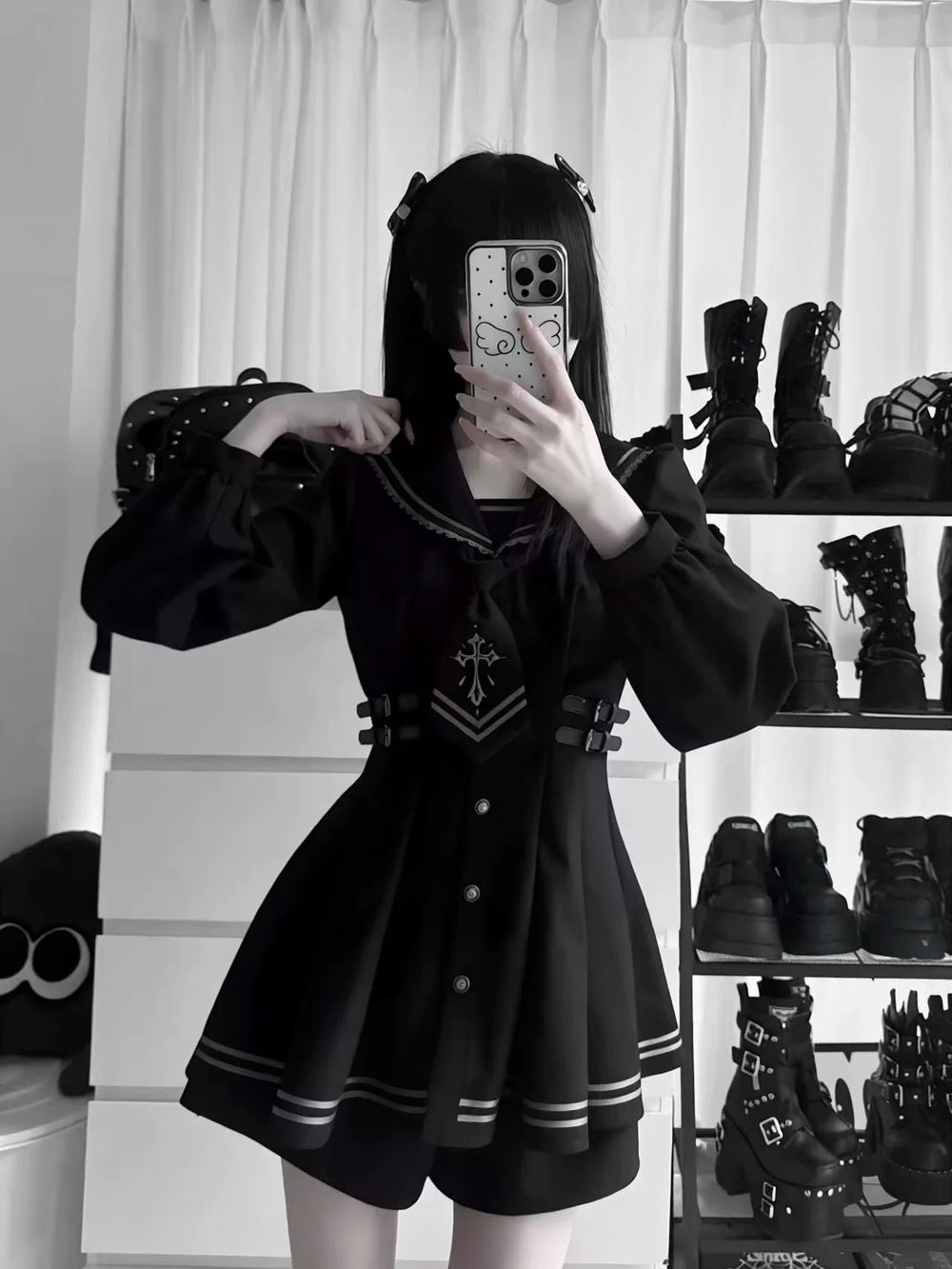 Black Sailor Collar JK Uniform, Detachable Necktie 45624:859763