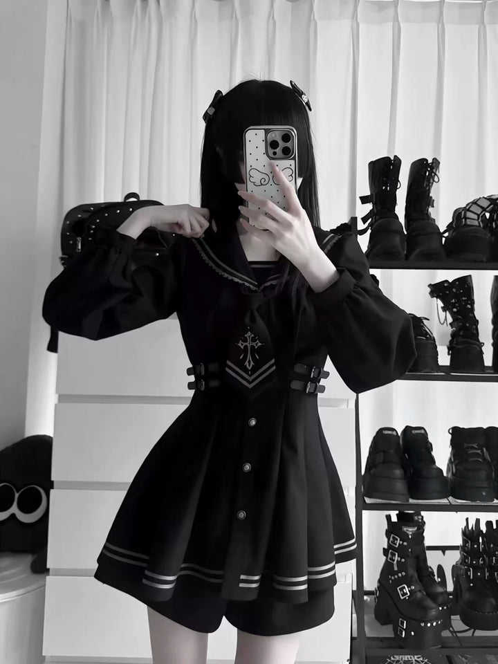 Black Sailor Collar JK Uniform, Detachable Necktie 45624:859763