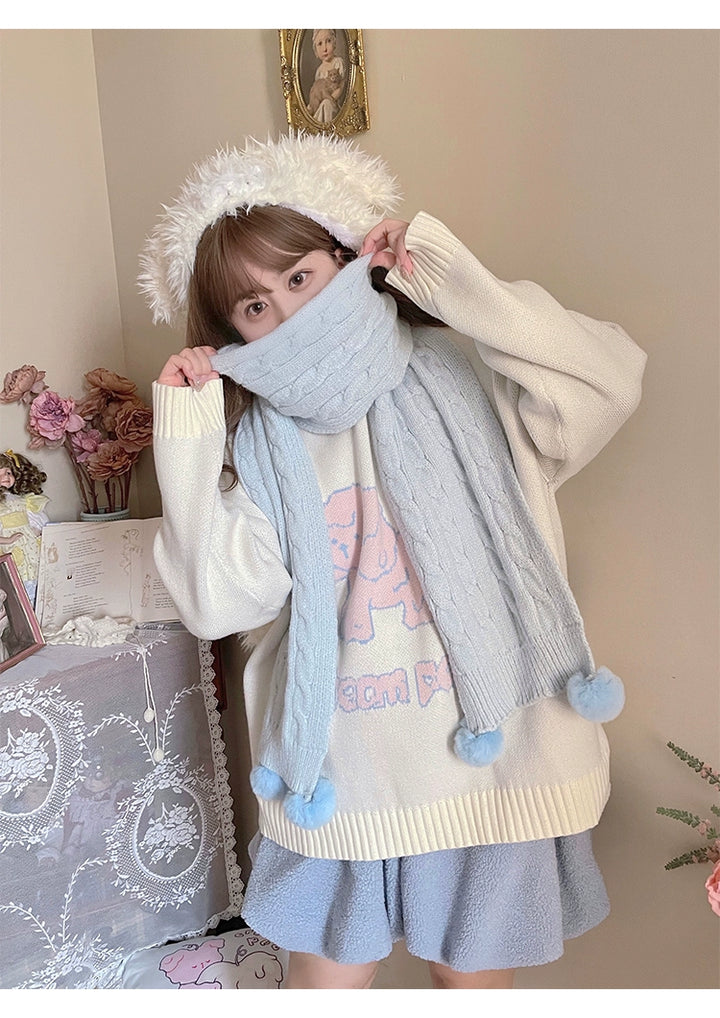 Kawaii Scarf Knitted Neck Warmer With Cute Ball 39340:620240