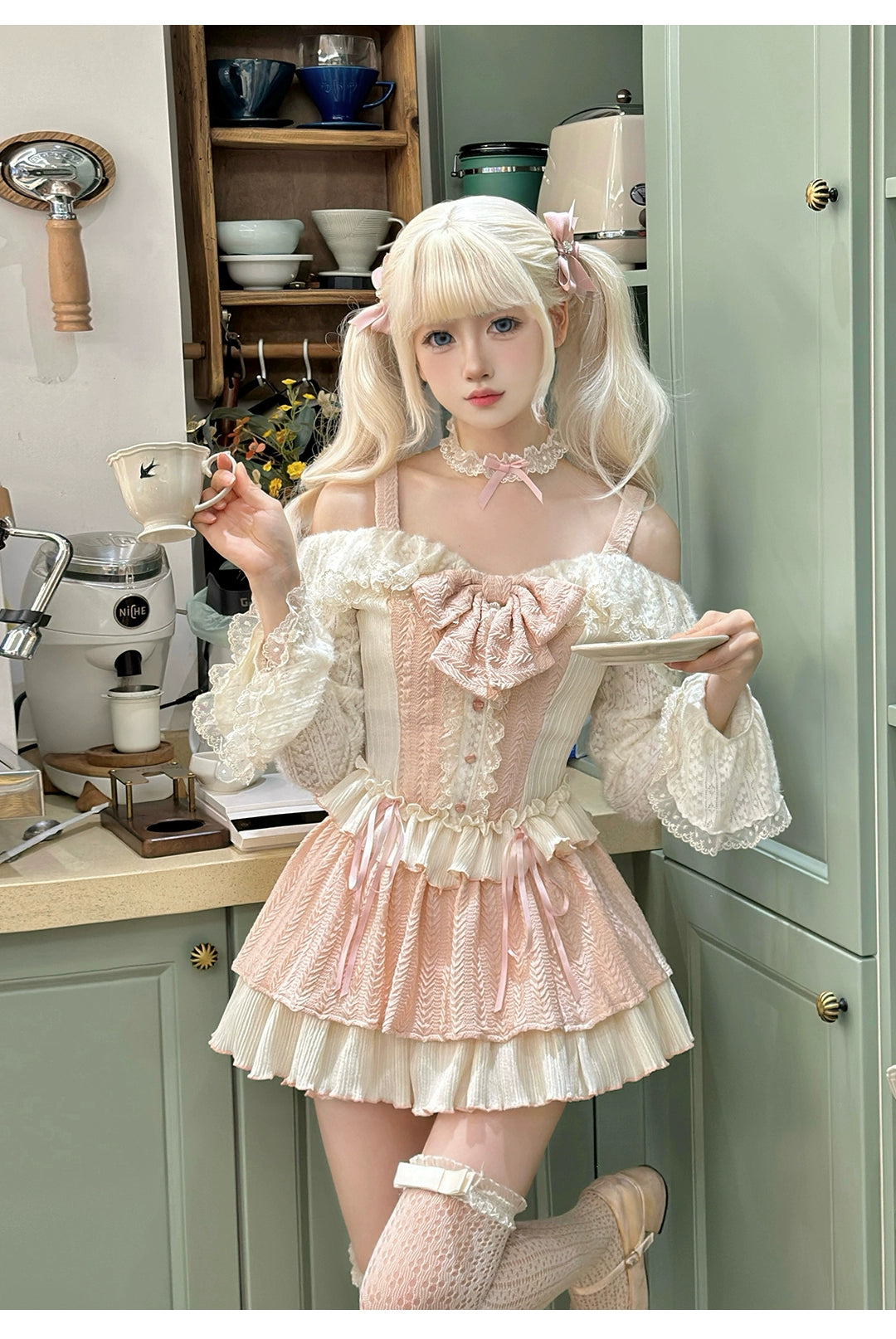 Gyaru Fashion Outfit Sets Sweet Pink Top And Skirt Set 37006:546052