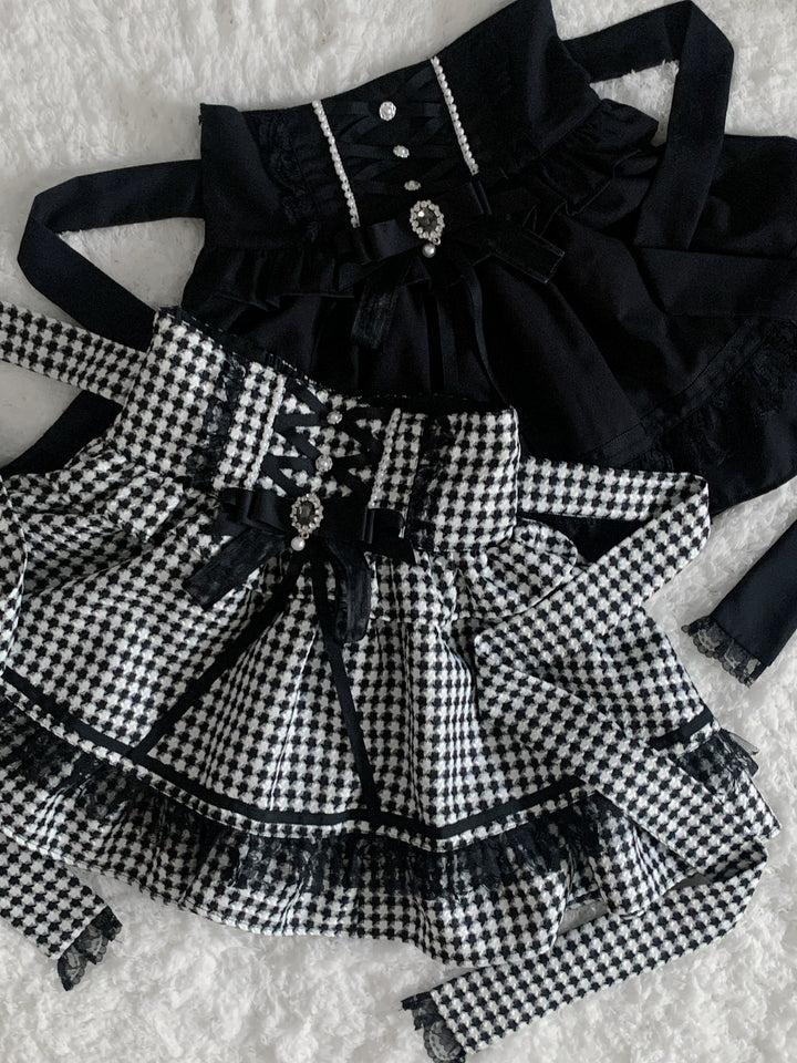 Jirai Kei Skirt Black And Houndstooth Dress Tiered Skirt (L M S XL / Black) 39448:620624