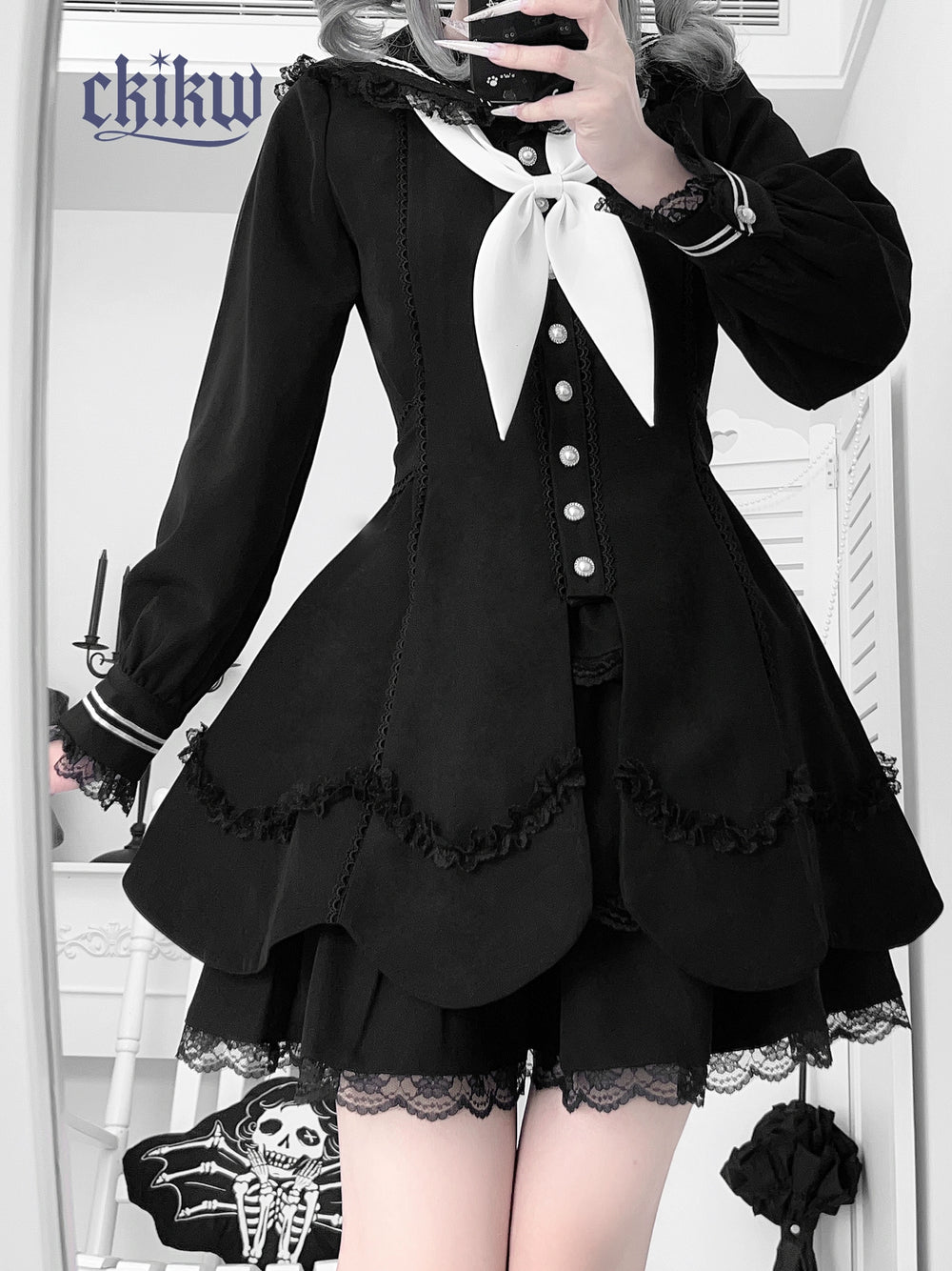 Sailor Collar Subculture Dress Set, Petal-Shaped Hem (L M S XS) 43865:788515