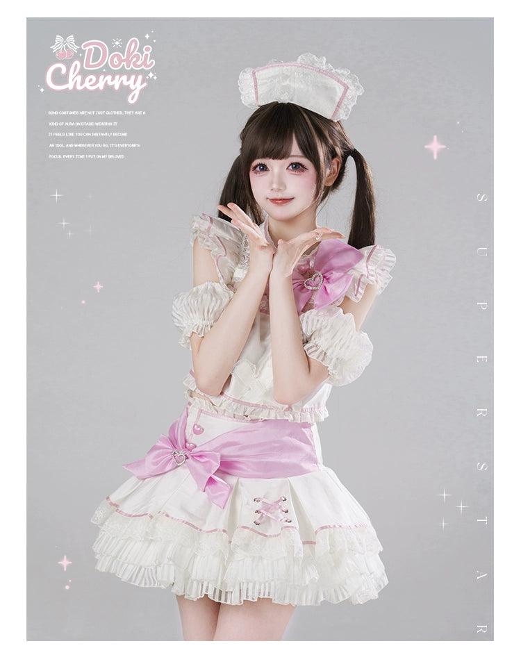 Jirai Kei Skirt Two-Piece Idol Stage Outfit Short-Sleeve Top and Skirt Set 41562:704846