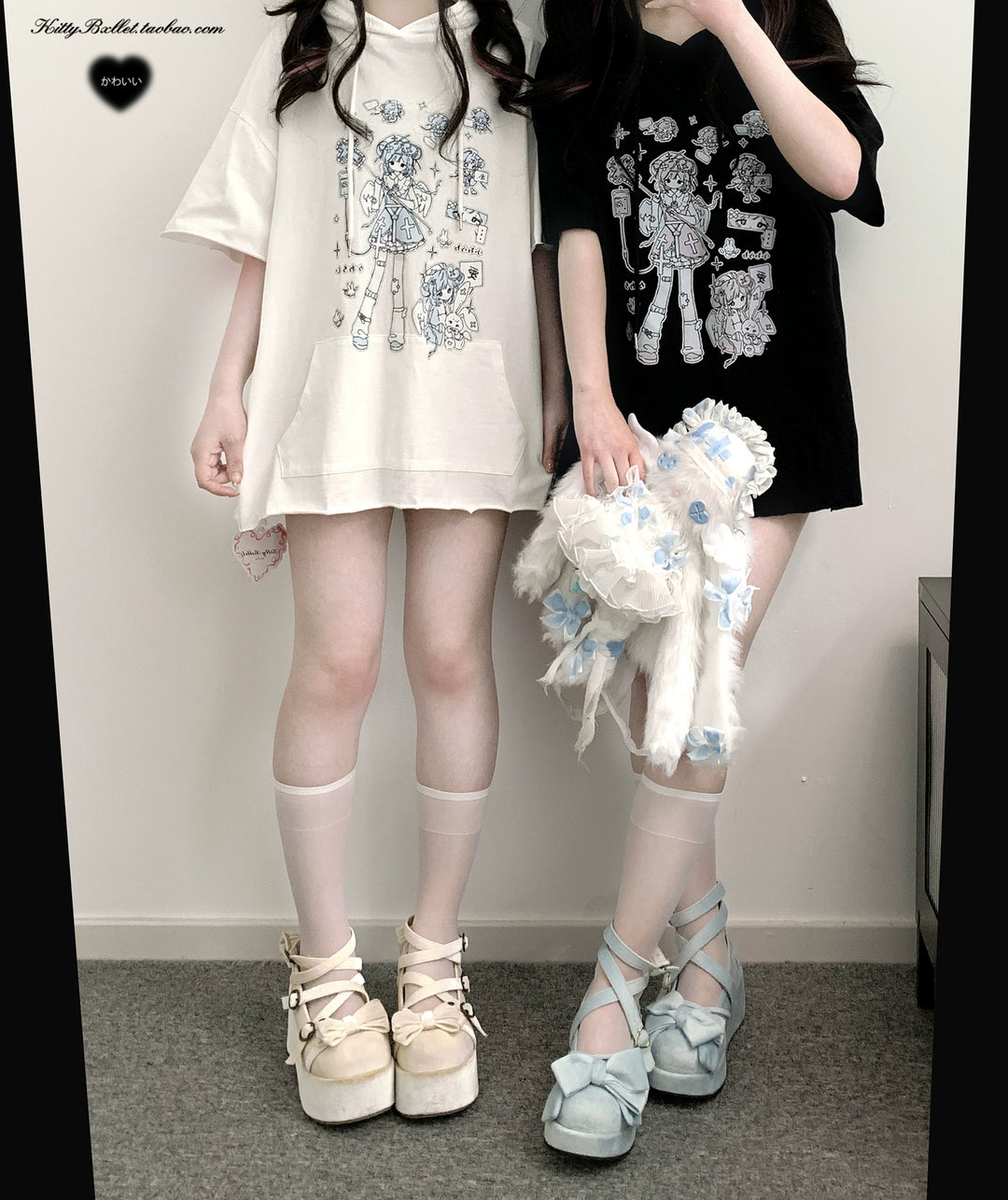 Jirai Kei Hoodie Rabbit Ear Hat Short-sleeved Top 38324:582962