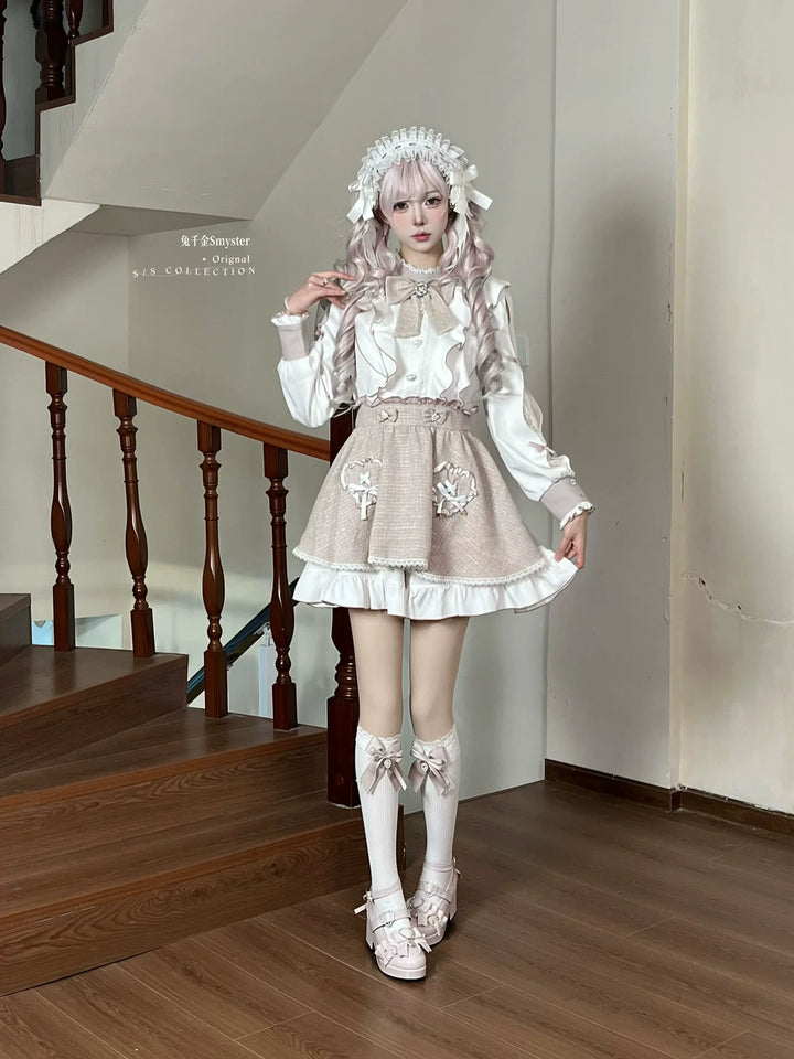 Pink and White Ryousangata Tweed Dress, Elastic Shorts 44755:825258