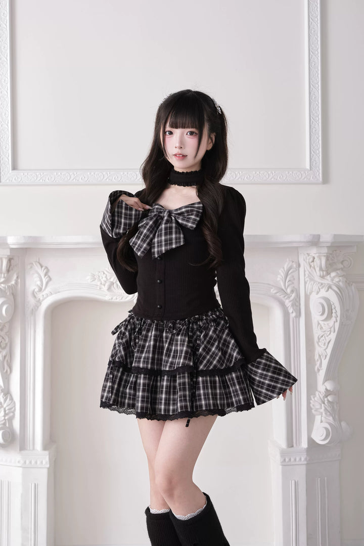 Jirai Kei Knit Top, Choker-Style Neck and Flared Sleeves 44686:818930