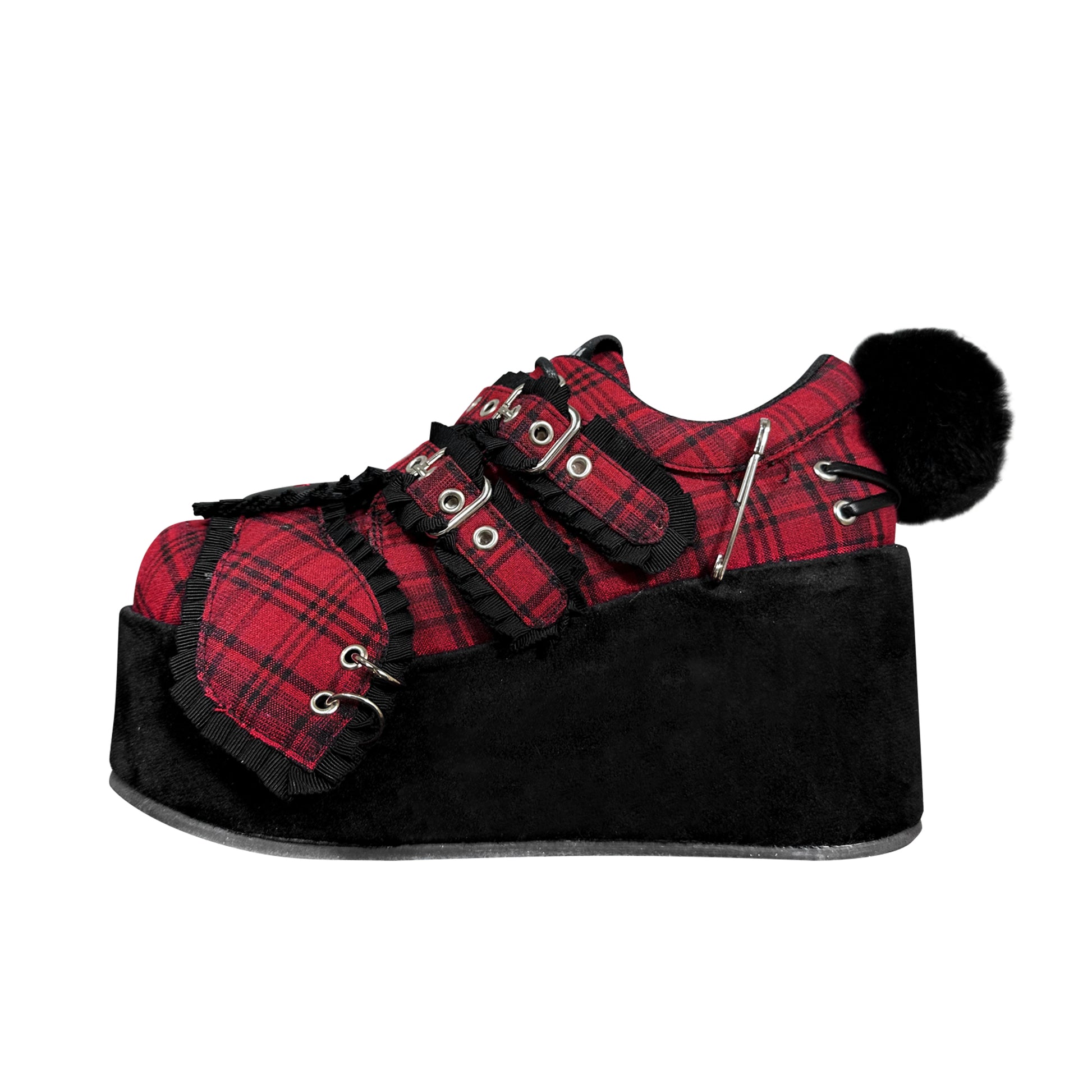 Y2K Shoes Red Plaid Platform Shoes Bandage Bunny Shoes 34394:471178