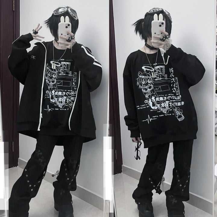 Jirai Kei Sweatshirt Cyber Punk Anime Print Shirt 39744:635340