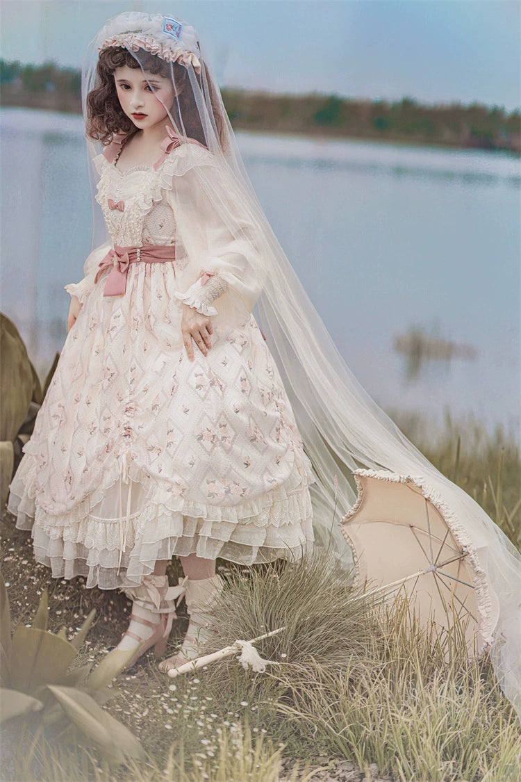 Elegant Lolita Dress Cottagecore Dress Long-Sleeved Beige Dress 36470:515898 36470:515898