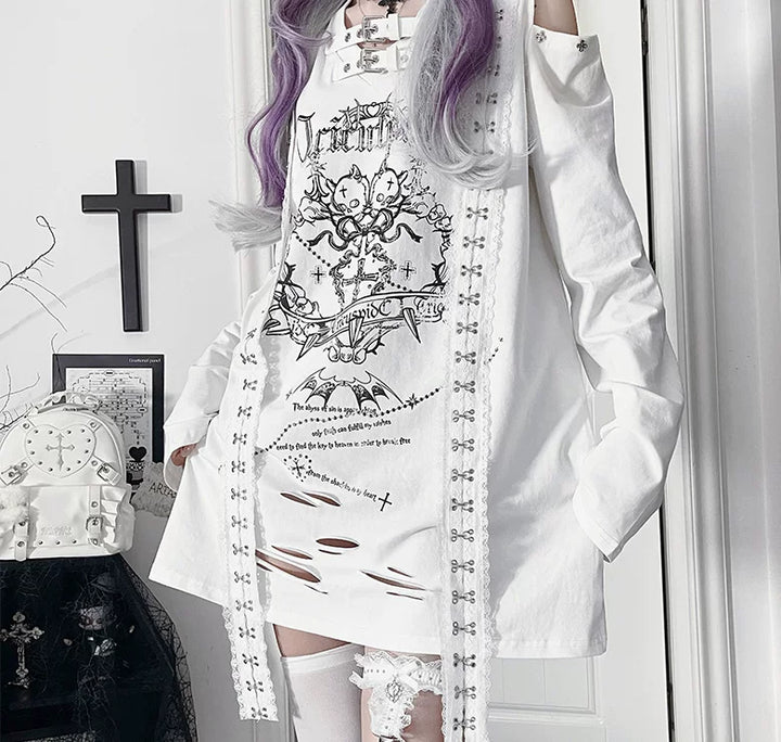 Subculture Long-Sleeved T-shirt, Belted Neck 44563:816452