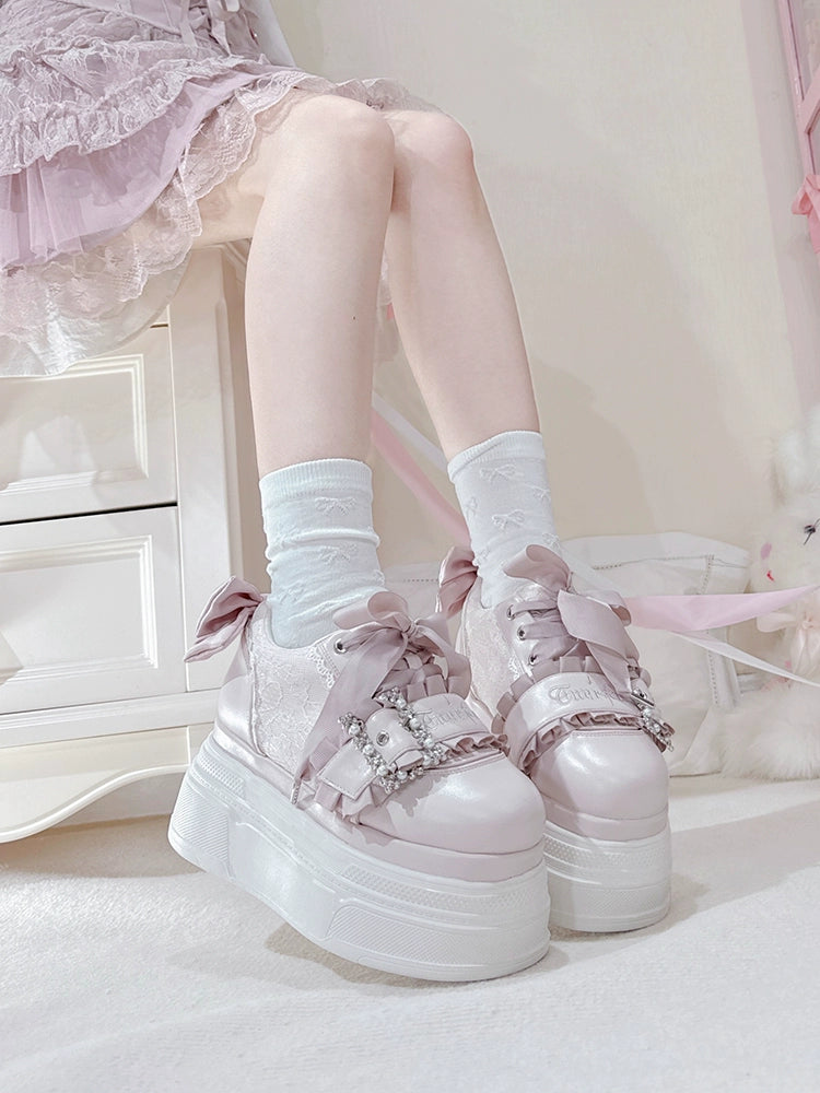 Ryousangata High Platform Shoes, Satin Bow 43688:783035
