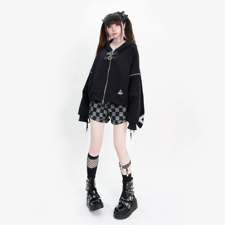 Kawaii Black Long Sleeve Hoodie With Rabbit Ears 22754:326840