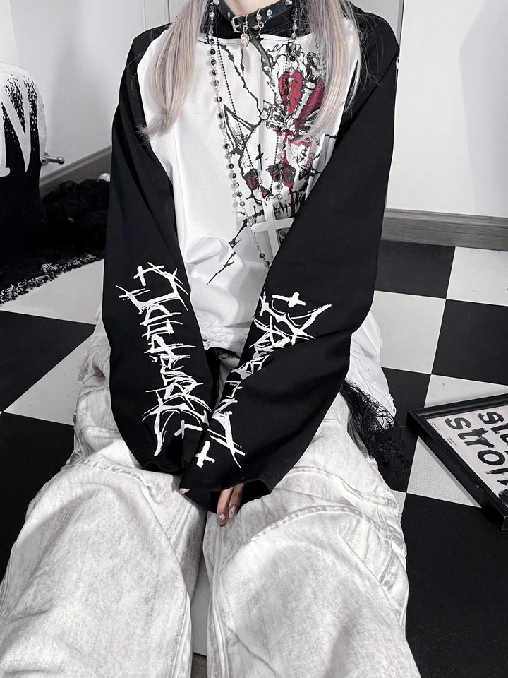 Gothic Cotton Hooded Shirt, Skull Printed 43876:788965