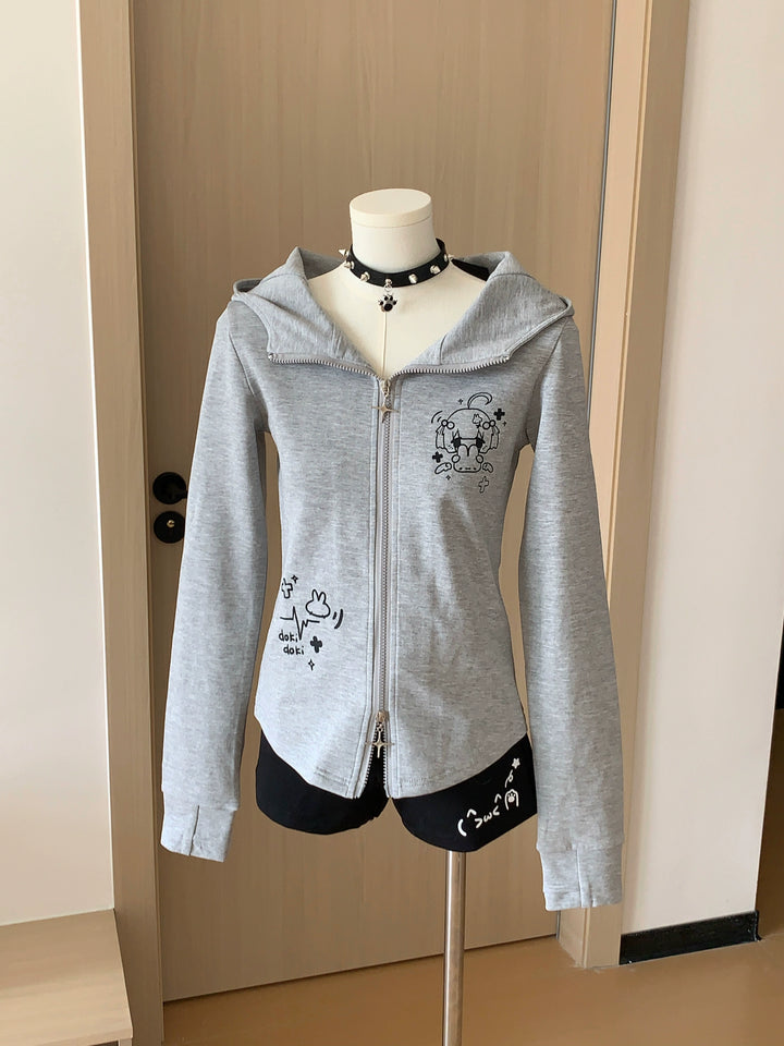 Jirai Kei Hooded Jacket With Bunny Ears & Two-Way Zippers (L M S) 42899:757210