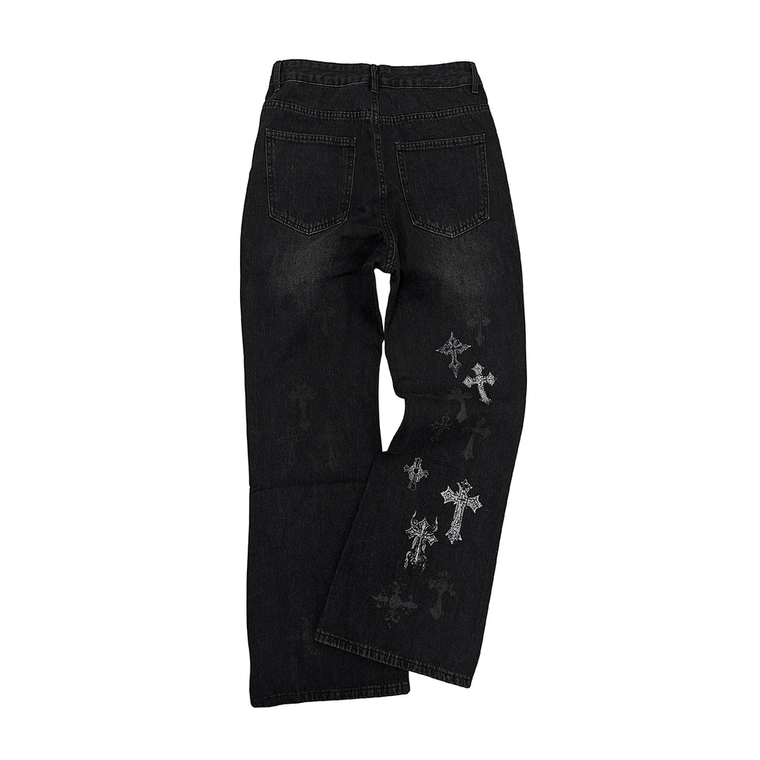 Punk Slight-flare Jeans, Varied Cross Prints 45698:859533