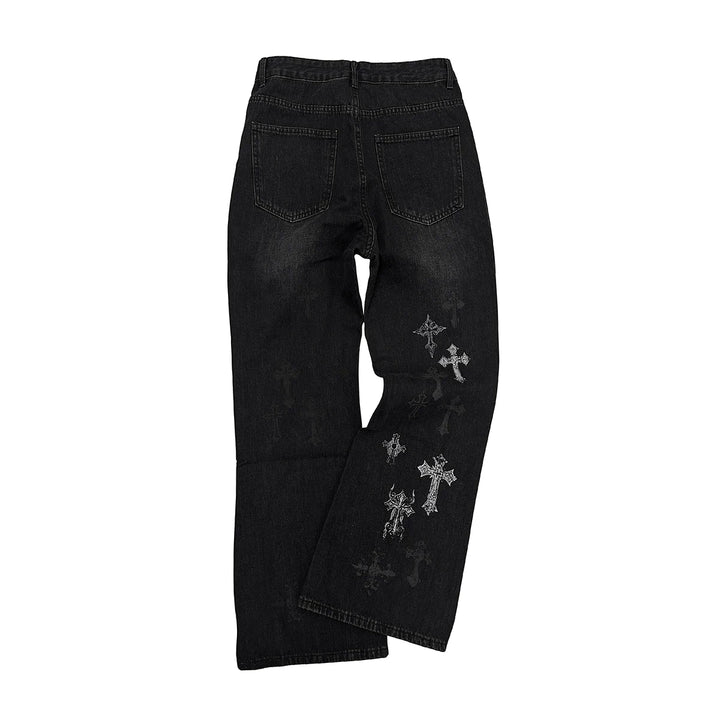 Punk Slight-flare Jeans, Varied Cross Prints 45698:859533