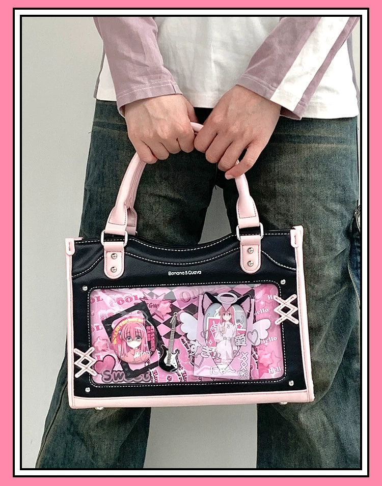 Y2K Square Shaped Ita Bag, Clear Window & Star Chain 45418:848181