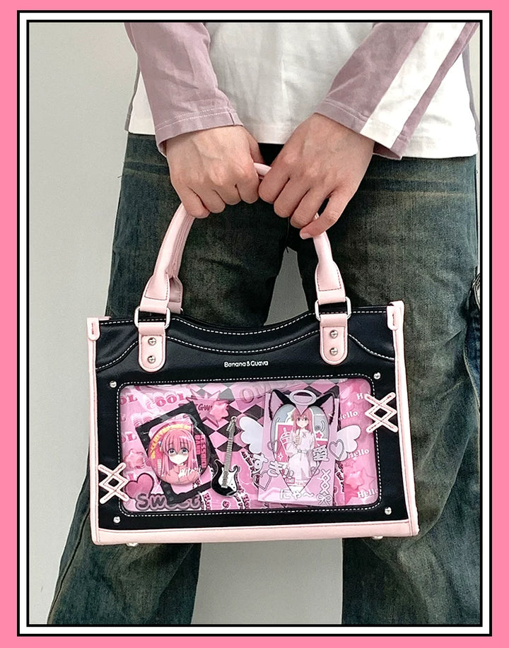 Y2K Square Shaped Ita Bag, Clear Window & Star Chain 45418:848181