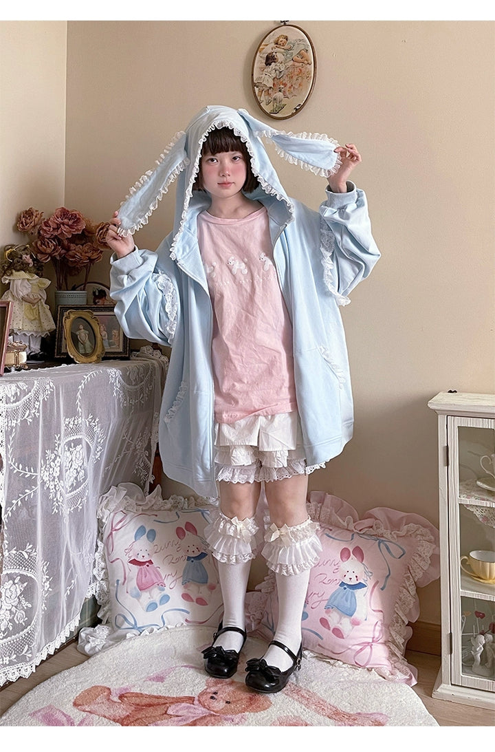 Fairy Kei Bunny Ears Hoodie Lace Coat Multicolor 22654:345464 22654:345464