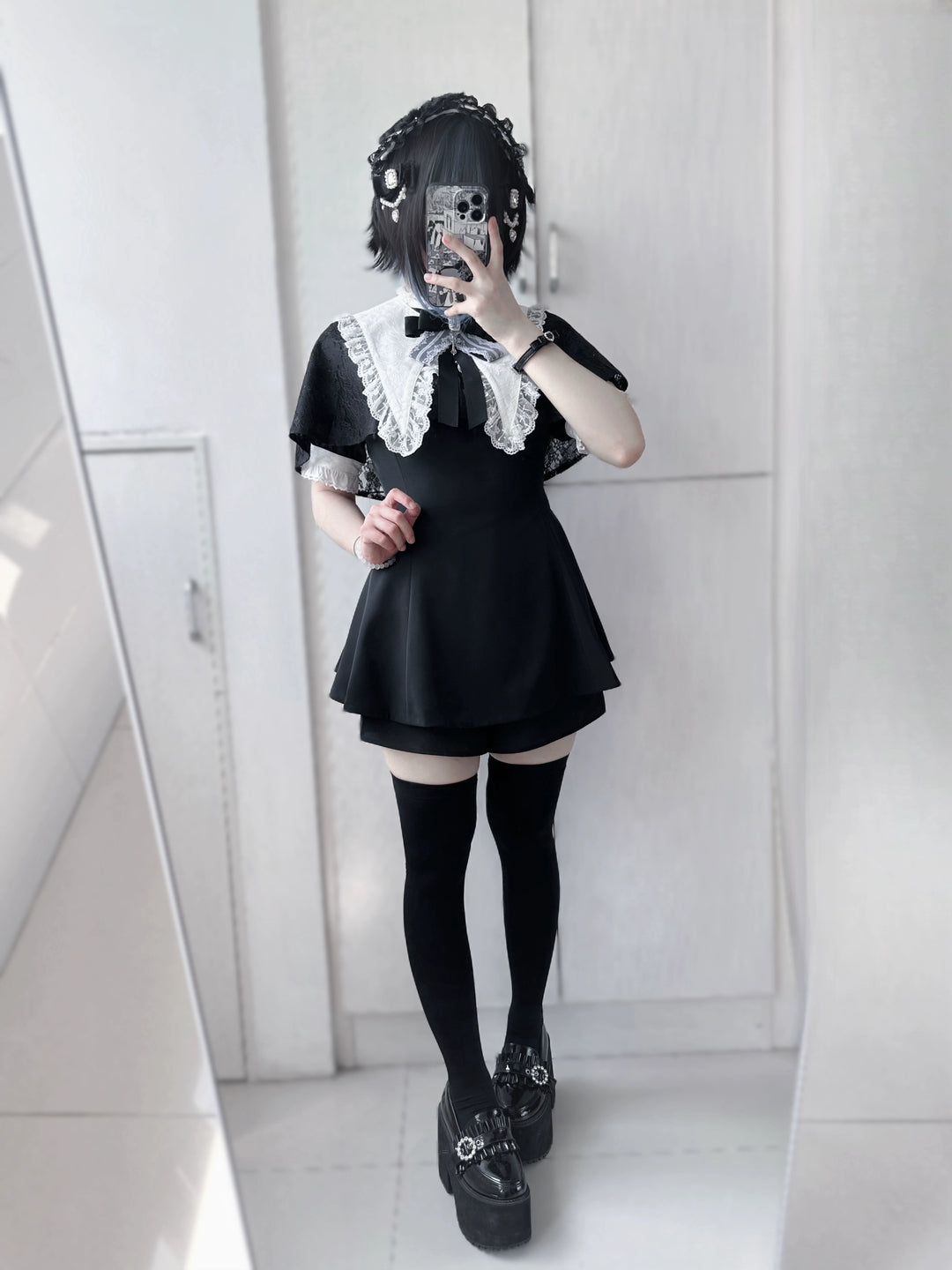 black dress white collar short sleeve White Collar Black Dress