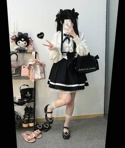 Jirai Kei Skirt High Waist Lace Up Skirt With Bow Tie 31860:396632