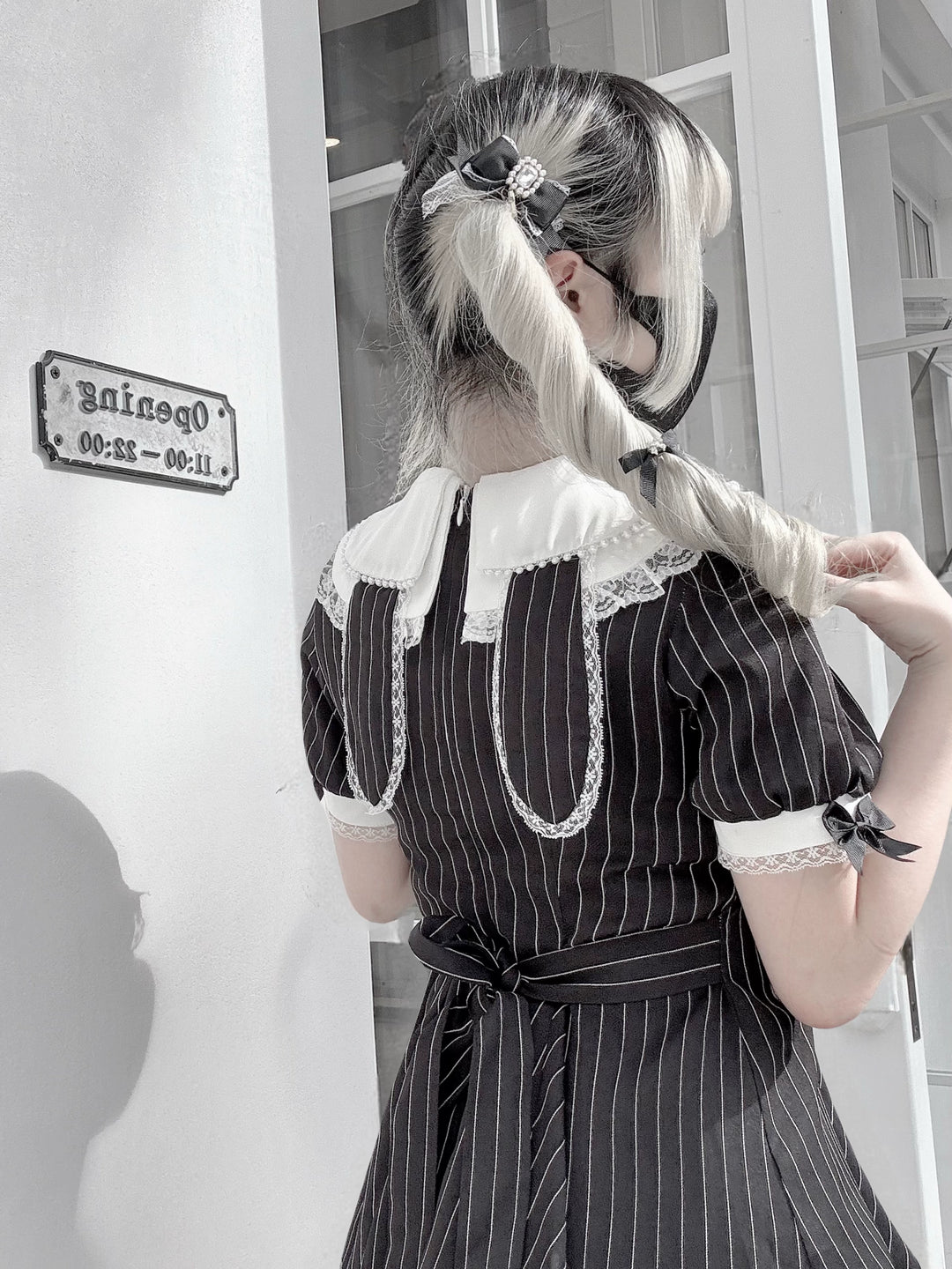 Peter Pan Collar Jirai Kei Dress Set, Bunny Ear 43649:783831