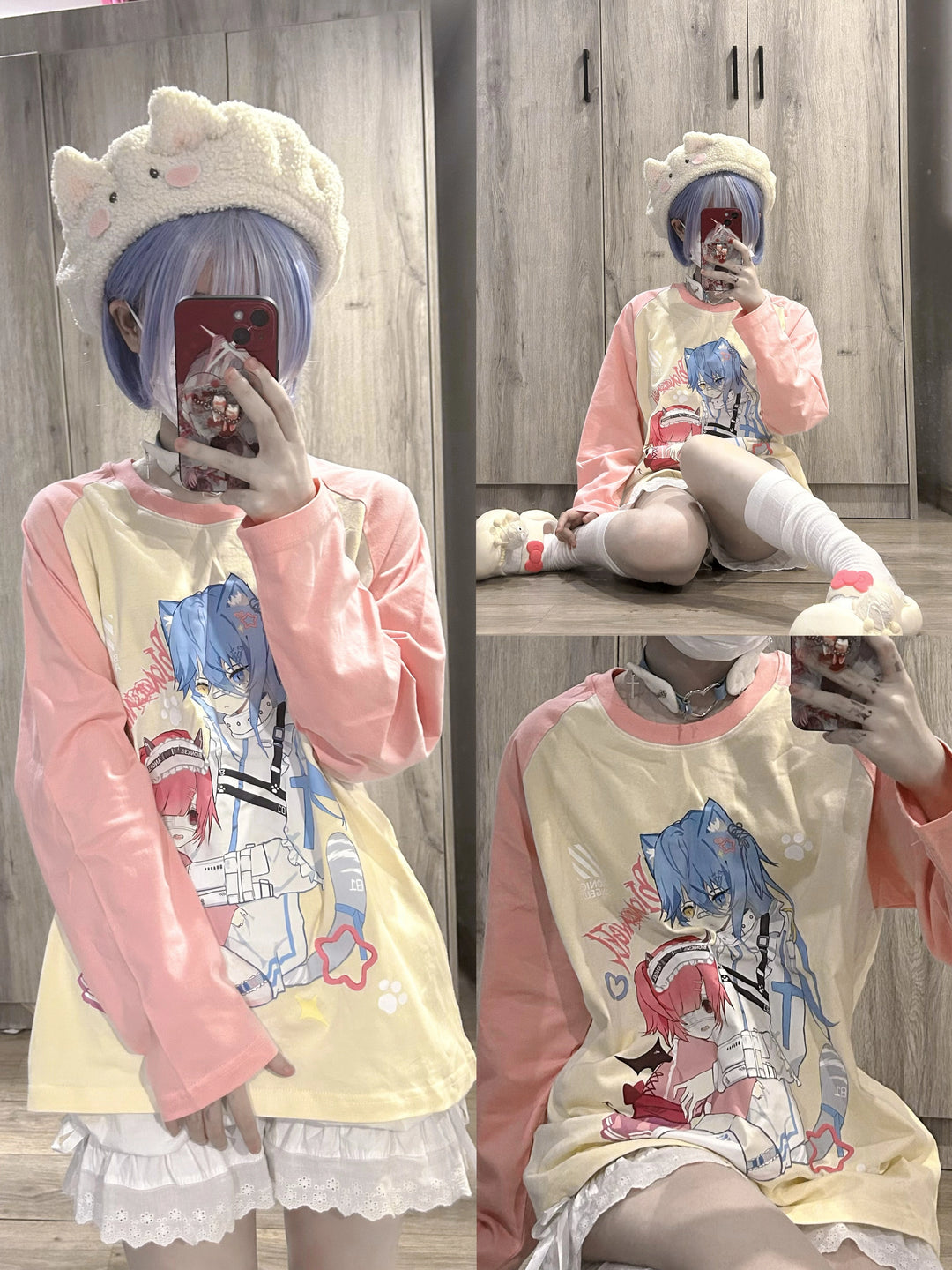 Kawaii Black-white Pink-apricot Shirt 29212:343488 29212:343488