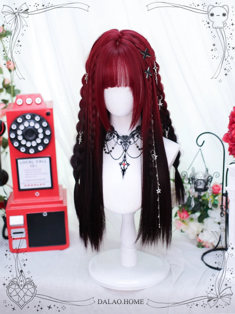 Lolita Wig Y2K Long Staight Wig Red Black Gradient Wig 35608:500786 35608:500786