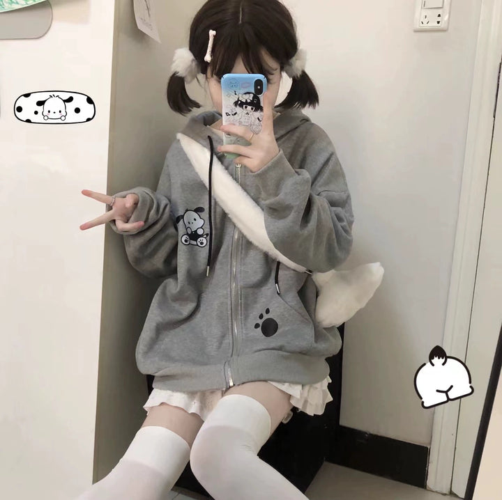 Kawaii Coat Grey Dog Ear Coat Long Sleeve Jacket 39720:645100